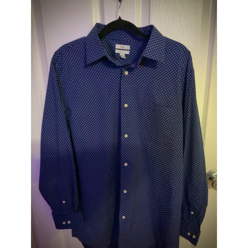 Croft & Barrow Mens XL Classic Fit Navy Blue White Dot Long Sleeve Button Down